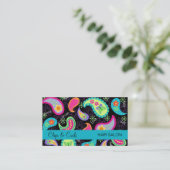 ブラックターコイズブルーモダンペイズリーウィムシーパターン 名刺 (スタンド正面)