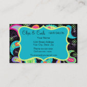 ブラックターコイズブルーモダンペイズリーウィムシーパターン 名刺 (裏面)