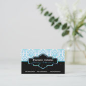 ブラックターコイズホワイトダマスクインテリア 名刺 (スタンド正面)