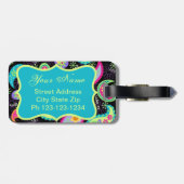 ブラックターコイズモダンペイズリーパターンモノグラム ラゲッジタグ (裏面横)