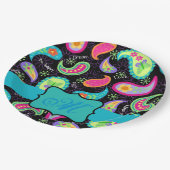 ブラックターコイズモノグラムパーソナライズされたモダンペイズリー ペーパープレート (アングル)