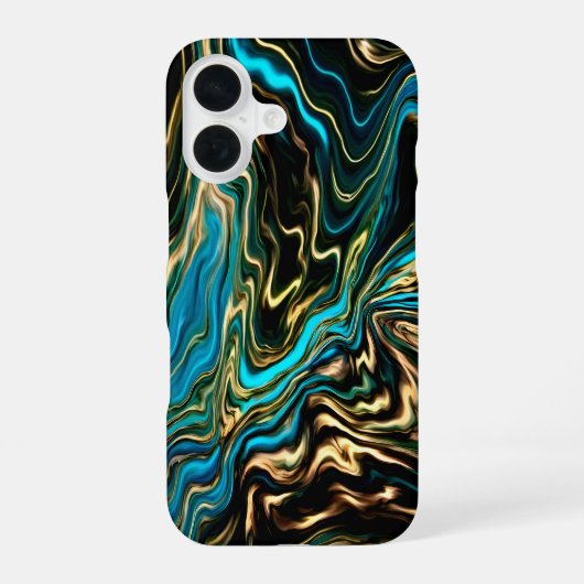 ブラックターコイズ液状渦巻きiPhoneケース iPhone 16ケース (裏面)