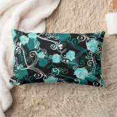 ブラックターコイズ&ホワイトトレンディーバラ ランバークッション (ブランケット)