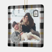 ブラックタータンチェック格子状配送小包2フォトファミリー セラミックオーナメント (左)