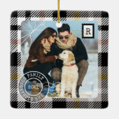 ブラックタータンチェック格子状配送小包2フォトファミリー セラミックオーナメント (裏面)