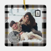 ブラックタータンチェック格子状配送小包2フォトファミリー セラミックオーナメント (正面)