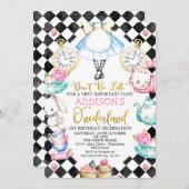 ブラックダイアモンドアリスOnderland誕生日Invitati 招待状 (正面/裏面)