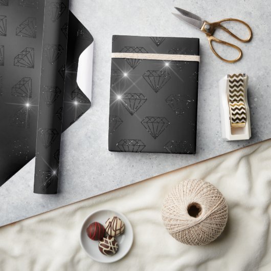 ブラックダイアモンドエレガントスパークル結婚ズ婚約 ラッピングペーパー (クラフト)