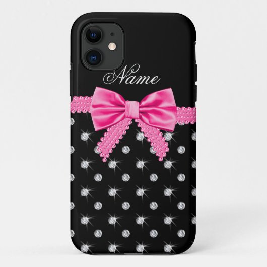 ブラックダイヤパーソナライズされたズピンクボウ Case-Mate iPhoneケース (裏面)