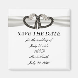 ブラックダイヤモンドとホワイトダイヤモンドのハートは日付磁石を保存 マグネット