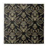 ブラックダイヤモンドと金ゴールドトーンフローラマスク タイル (正面)