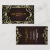 ブラックダイヤモンドと金ゴールドパターンヴィンテージフローラフレーム 名刺 (正面/裏面)