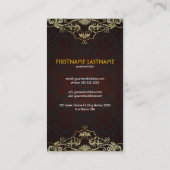ブラックダイヤモンドと金ゴールドパターンヴィンテージフローラフレーム 名刺 (裏面)