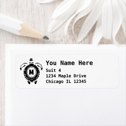 ブラックダイヤモンドウミガメのシルエットモノグラム ラベル (インサイチュ)