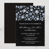 ブラックダイヤモンドスパークルグリッター67歳の誕生日 招待状 (正面/裏面)