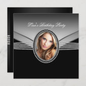 ブラックダイヤモンド女性フォトバースデーパーティー 招待状 (正面/裏面)