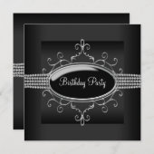 ブラックダイヤモンド女性ブラックバースデーパーティー 招待状 (正面/裏面)