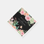 ブラックダスティー赤面ピンク&ピーチフローラ結婚ズ スタンダードカクテルナプキン (角)
