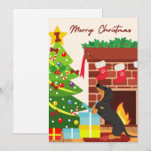 ブラックダックスシャントのクリスマスツリードッグおもしろいクッキー シーズンカード (正面/裏面)