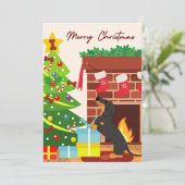 ブラックダックスシャントのクリスマスツリードッグおもしろいクッキー シーズンカード (スタンド正面)