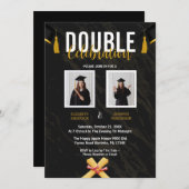 ブラックダブルお祝い卒業パーティーの写真 招待状 (正面/裏面)