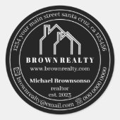 ブラックダブルハウスロゴ実在エステートエージェント ラウンドシール (正面)