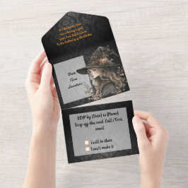 ブラックダマお洒落スクの魔女 オールインワン招待状