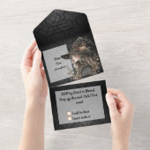 ブラックダマお洒落スクの魔女 オールインワン招待状 (貼ってはがせる)