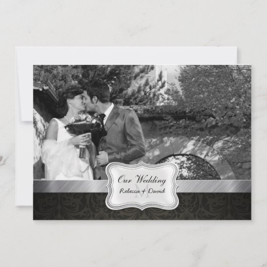 ブラックダマエレガントスク結婚式写真招待状 招待状 (正面)