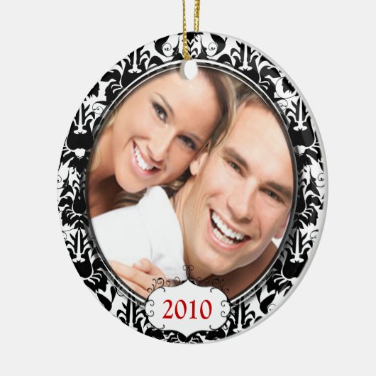 ブラックダマスクあなたの写真クリスマスオーナメント セラミックオーナメント (左)