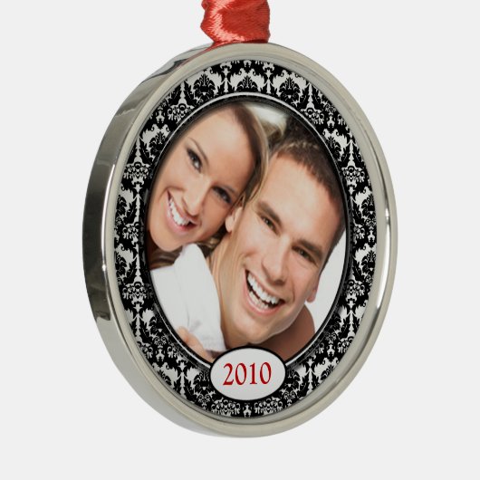 ブラックダマスクあなたの写真クリスマスオーナメント メタルオーナメント (右)