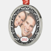 ブラックダマスクあなたの写真クリスマスオーナメント メタルオーナメント (左)