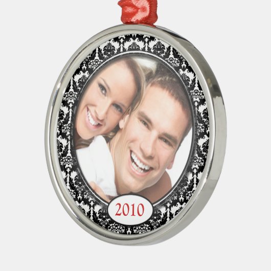ブラックダマスクあなたの写真クリスマスオーナメント メタルオーナメント (左)