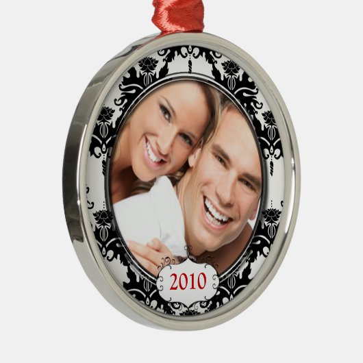 ブラックダマスクあなたの写真クリスマスオーナメント メタルオーナメント (右)