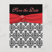 ブラックダマスクとポピーレッド日付はがきを保存 案内ポストカード (正面)