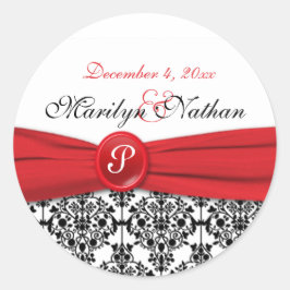 ブラックダマスクとポピーレッド1.5インチラウンドステッカー ラウンドシール