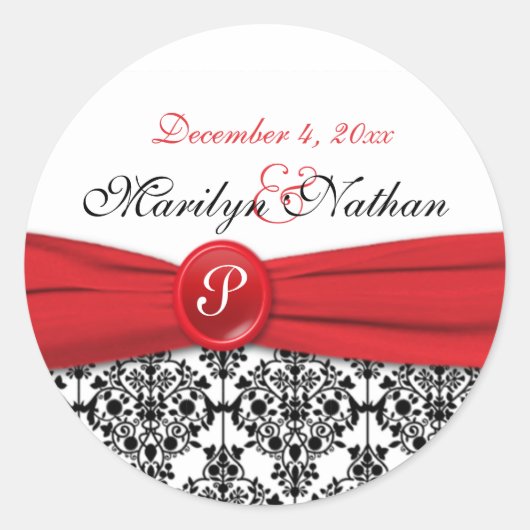 ブラックダマスクとポピーレッド1.5インチラウンドステッカー ラウンドシール (正面)