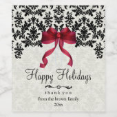 ブラックダマスクとレッドボウホリデイ ワインラベル (シングルラベル)