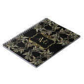 ブラックダマスクとヴィンテージ金ゴールドフレームデザイン ノートブック (左側)