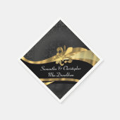 ブラックダマスクと金ゴールドフルーアデリス スタンダードカクテルナプキン (角)