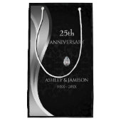 ブラックダマスクと銀の渦巻き スモールペーパーバッグ (正面)