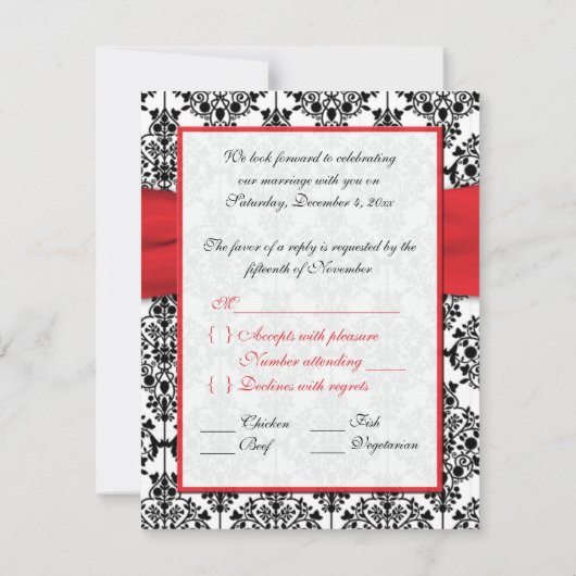ブラックダマスクとPoppy Red RSVPカード (裏面)