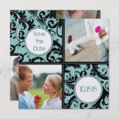 ブラックダマスクのアクアウェディング日付を保存 セーブザデート