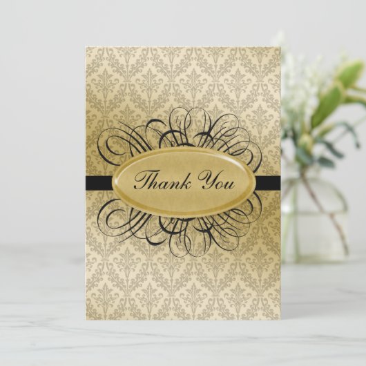 ブラックダマスクのウェディングカサンキューード 招待状 (スタンド正面)