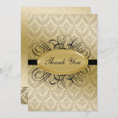 ブラックダマスクのウェディングカサンキューード 招待状 (正面/裏面)