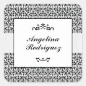 ブラックダマスクのパターン卒業 スクエアシール (正面)