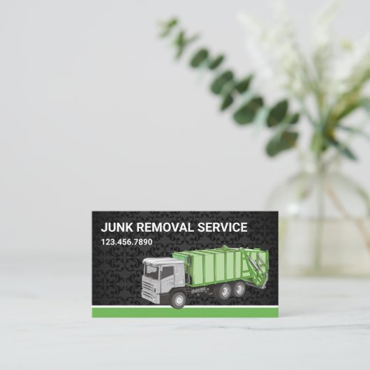 ブラックダマスクの不用品回収サービストラック 名刺 (スタンド正面)