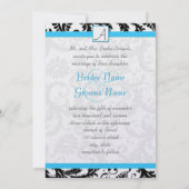 ブラックダマスクの渦巻くライトブルーのアクアトリム 招待状 (裏面)