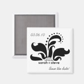 ブラックダマスクの花の日付を保存 マグネット (正面/裏面)