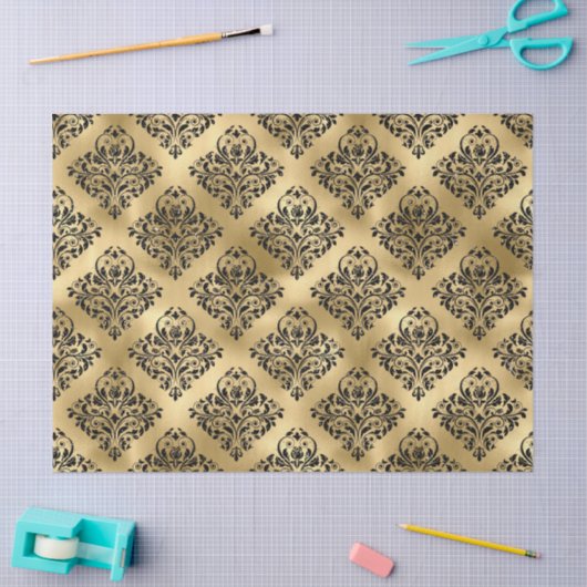 ブラックダマスクの金ゴールドデコページ 薄葉紙 (クラフト)